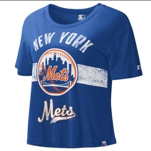 NY Mets Starter Cooperstown Collection Women's Record Setter Crop Top - Royal